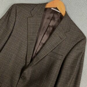 Hickey Freeman Sport Coat 40L Brown Plaid Wool USA Mechanized Blazer Jacket